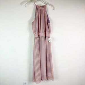 One One Six NWT Pink Sleeveless Halter Neck Flowy Pleated Maxi Dress Size S